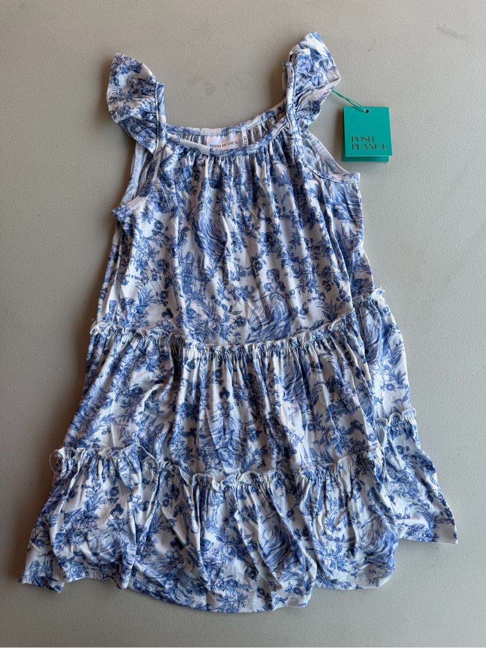 Posh Peanut Blue and White Floral Tiered Sundress